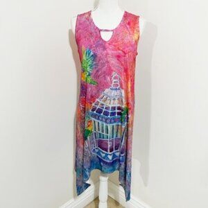 Leoma Lovegrove Colorful Sleeveless Dress Lovebirds Bird Cage Lace Size Sm